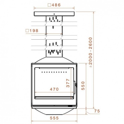 Камин Liseo Castiron LCI 5 GDF BG Sky, двусторонняя, черное стекло