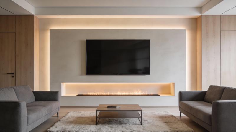 Электрокамин под ТВ в гостиной: как грамотно выбрать и разместить