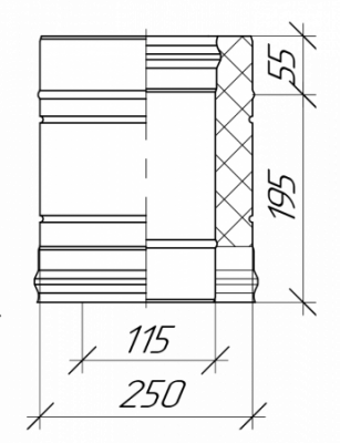 Сэндвич-труба К L-250 Grill'D EU AISI 304 0,8мм/ОС 0,5мм (D115/250) черный (порошковая краска)