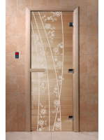 Дверь для саун DoorWood "Весна цветы прозрачная"