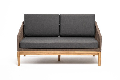 Диван 4SIS Канны 2-местный из роупа; основание дуб, роуп коричневый, ткань темно-серая 027