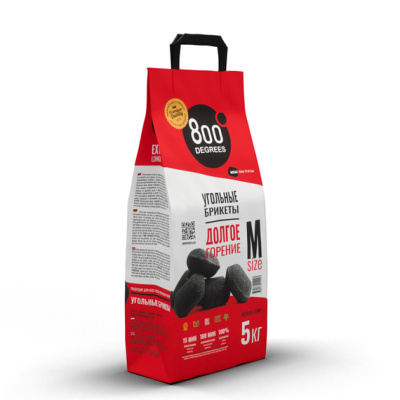 Уголь брикетированный 800 Degrees Долгое Горение, мешок 5 кг