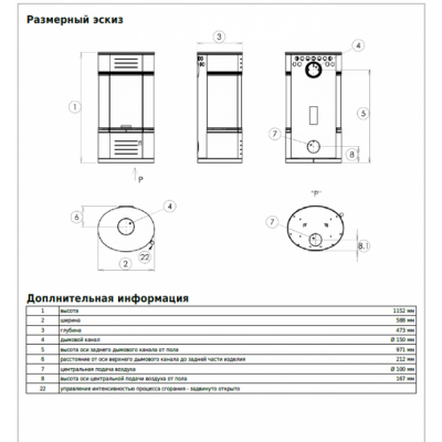 Печь-камин ABX Atrium 6 (серая сталь с верхней плитой - стекло)
