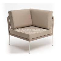 Угловой модуль 4SIS Канны из роупа, каркас алюминий белый муар, роуп бежевый круглый, ткань бежевая 035