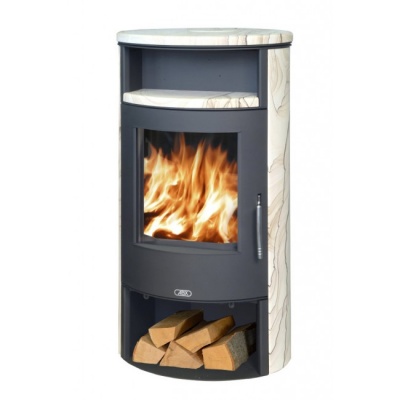 Печь-камин ABX Island 7 (черная сталь, бразильский песчаник с верхней плитой)