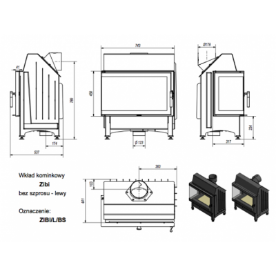 Каминная топка Kratki Zibi L BS (угловое стекло слева)