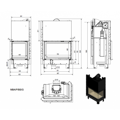 Каминная топка Kratki MBA P BS G
