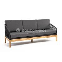 Диван 4SIS Канны 3-местный из роупа, основание дуб, роуп темно-серый круглый, ткань темно-серая 027