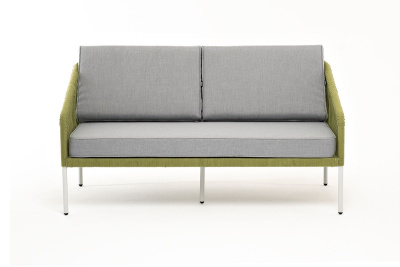 Диван 4SIS Канны 2-местный из роупа; каркас алюминий светло-серый (RAL7035) муар, роуп салатовый меланж круглый, ткань светло-серая Диван 4SIS Канны 2-местный из роупа; каркас алюминий светло-серый (RAL7035) муар, роуп салатовый меланж круглый, ткань светло-серая