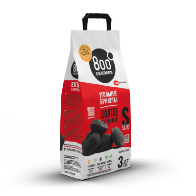 Угольные брикеты 800 DEGREES EXTRA LONG HEAT, 3 КГ