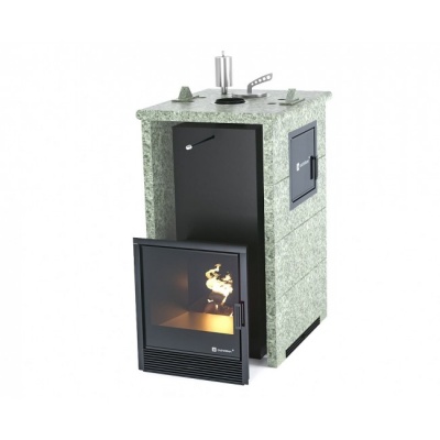Печь для бани ИзиСтим Сочи-М2 в трёхстороннем кожухе из жадеита сталь AISI 321