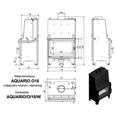 Каминная топка Kratki с водяным контуром AQUARIO O 16 PW W Каминная топка Kratki с водяным контуром AQUARIO O 16 PW W