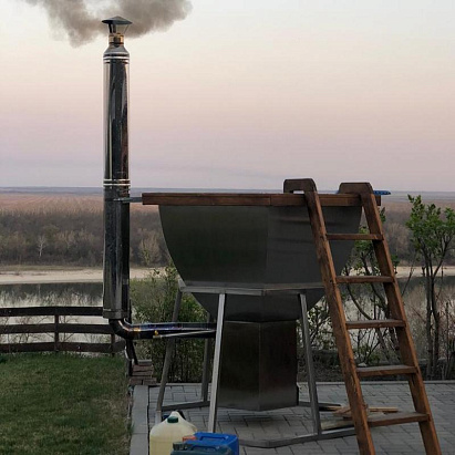 Банный чан 6 граней сатинированный на подставке с печью