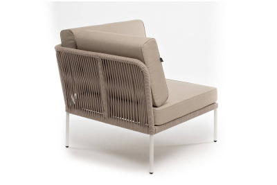 Угловой модуль 4SIS Канны из роупа, каркас алюминий белый муар, роуп бежевый круглый, ткань бежевая 035