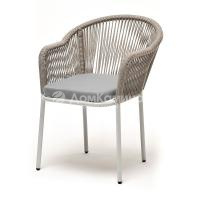 Стул из роупа 4SIS Лион каркас из стали белый муар, роуп светло-серый меланж, ткань светло-серая