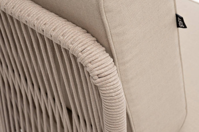 Угловой модуль 4SIS Канны из роупа, каркас алюминий белый муар, роуп бежевый круглый, ткань бежевая 035