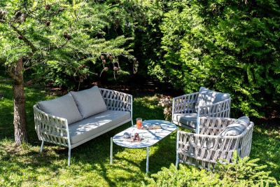 Лаунж-зона 4SIS Диего 4-местная, каркас алюминиевый белый, роуп бежевый