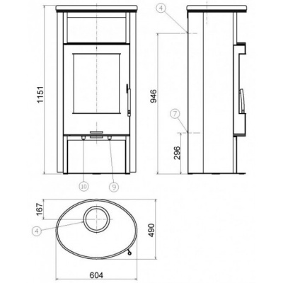 Печь-камин ABX Island 7 (черная сталь, бразильский песчаник с верхней плитой)
