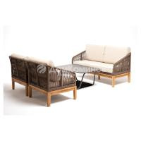 Диван 4SIS Канны 2-местный из роупа; основание дуб, роуп коричневый, ткань бежевая 052