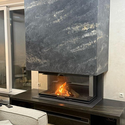 Каминная топка Астов П3С 12057.Мраморная банкетка. Короб екоративная штукатурка