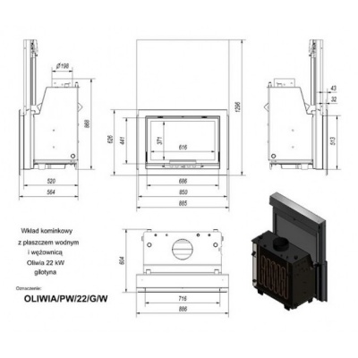 Каминная топка Kratki с водяным контуром Oliwia PW 22 G W(гильотина) Каминная топка Kratki с водяным контуром Oliwia PW 22 G W(гильотина)