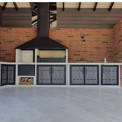 Барбекю комплекс с жаровней 100 см и печью под казан. Встроенный шкаф