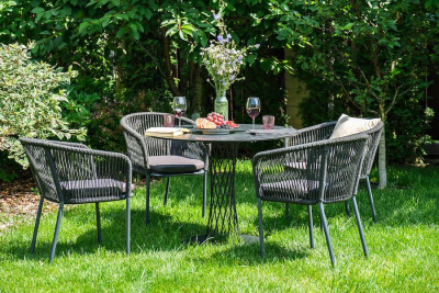 Обеденная группа 4SIS Диего 4-местная из роупа со стульями Марсель Цвет: серый гранит, серый