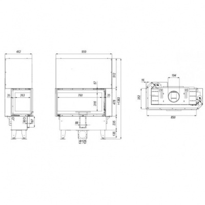 Топка Defro Home Intra SM G Slim угловая, 6 кВт, 683/478/352мм