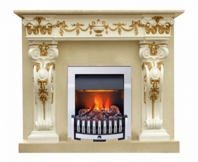 Мраморный электрокамин Ампир Крема Нова