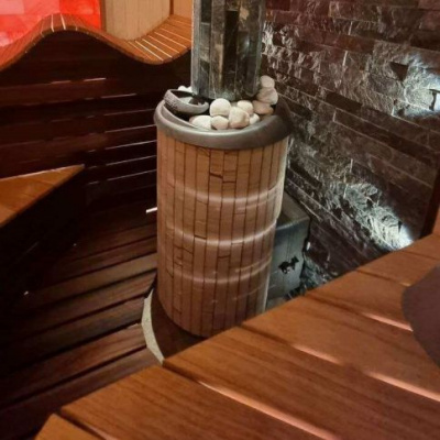 Банная печь Прометалл Атмосфера L в ламелях Окаменевшее дерево перенесенный рисунок Банная печь Прометалл Атмосфера L в ламелях Окаменевшее дерево перенесенный рисунок