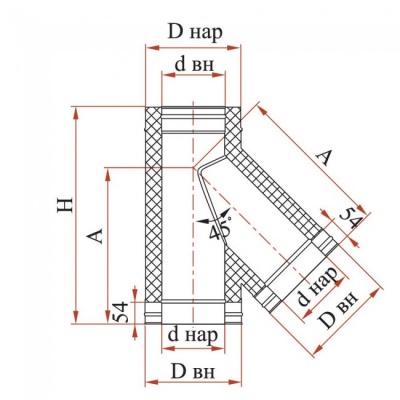 Тройник Дымок 0.8 мм, 45 с изоляцией, d=300 мм
