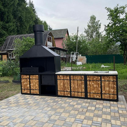 Барбекю комплекс Лофт с печью под казан с бетонной столешницей
