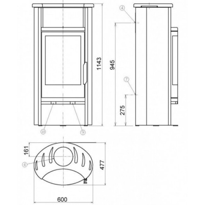 Печь-камин ABX Pori 7 (серая сталь тальк с верхней плитой)