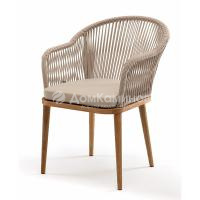 Стул из роупа 4SIS Лион, Основание дуб, роуп бежевый круглый, ткань бежевая 035