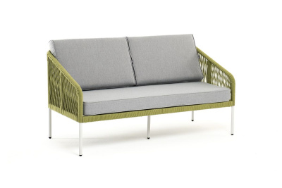 Диван 4SIS Канны 2-местный из роупа; каркас алюминий светло-серый (RAL7035) муар, роуп салатовый меланж круглый, ткань светло-серая Диван 4SIS Канны 2-местный из роупа; каркас алюминий светло-серый (RAL7035) муар, роуп салатовый меланж круглый, ткань светло-серая
