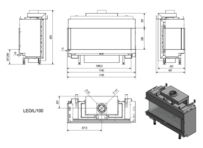 Топка газовая Kratki PRO LEO/L/100/G20 (магистральный газ)