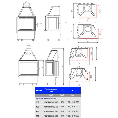 Каминная топка Kobok Corner 670 R90 L/P
