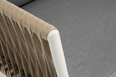 Диван 4SIS Касабланка 2-местный из роупа, каркас алюминий светло-серый (RAL7035) муар, роуп серо-коричневый 23 мм, ткань серая 017 Диван 4SIS Касабланка 2-местный из роупа, каркас алюминий светло-серый (RAL7035) муар, роуп серо-коричневый 23 мм, ткань серая 017