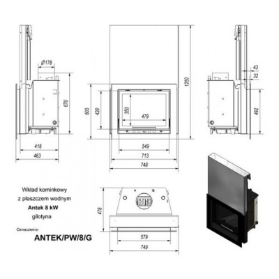 Каминная топка Kratki с водяным контуром Antek PW 8 G W(гильотина) Каминная топка Kratki с водяным контуром Antek PW 8 G W(гильотина)