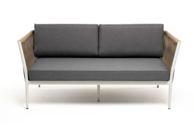 Диван 4SIS Касабланка 2-местный из роупа, каркас алюминий светло-серый (RAL7035) муар, роуп серо-коричневый 23 мм, ткань серая 017 Диван 4SIS Касабланка 2-местный из роупа, каркас алюминий светло-серый (RAL7035) муар, роуп серо-коричневый 23 мм, ткань серая 017