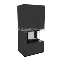 Каминокомплект FLOKI в облицовке NATURALI ARDESIA NERO A SPACCO, угловое стекло справа