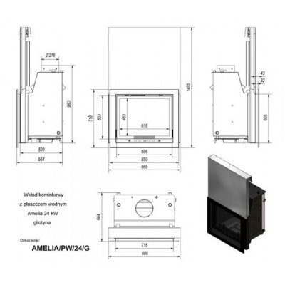 Каминная топка Kratki с водяным контуром Amelia PW 24 G W(гильотина) Каминная топка Kratki с водяным контуром Amelia PW 24 G W(гильотина)