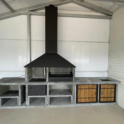 Барбекю в сером цвете. Добавление мраморной крошки. Печь под казан. Жаровня 80 см