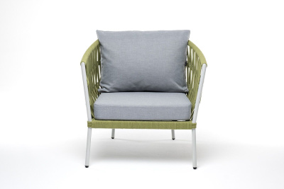 Кресло 4SIS Диего, каркас светло-серый муар, роуп салатовый меланж, ткань светло-серая