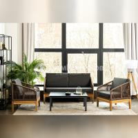 Лаунж-зона 4SIS Канны 4-местная из роупа со столиком Канны Цвет: серый гранит, дуб, коричневый