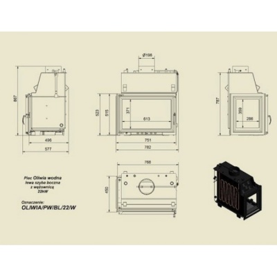 Каминная топка Kratki с водяным контуром Oliwia PW BL 22 W(стекло слева) Каминная топка Kratki с водяным контуром Oliwia PW BL 22 W(стекло слева)