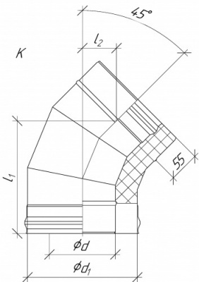Сэндвич-отвод 45* К Grill'D EU AISI 304 0,8мм/ОС 0,5мм (D130/250) черный (порошковая краска)