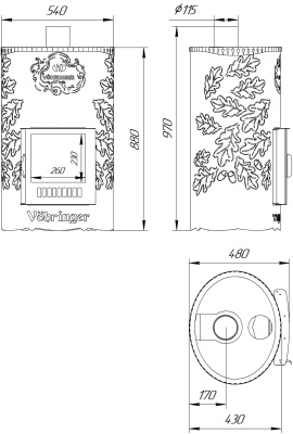 Дровяная печь Ферингер Уют-25 ПФ в кожухе (Стандарт), до 25 м³