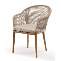 Стул из роупа 4SIS Лион, Основание дуб, роуп бежевый круглый, ткань бежевая 052