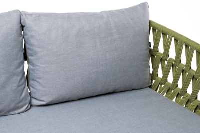 Диван 4SIS Диего 2-местный из роупа, каркас алюминий светло-серый муар, роуп салатовый меланж, ткань светло-серая